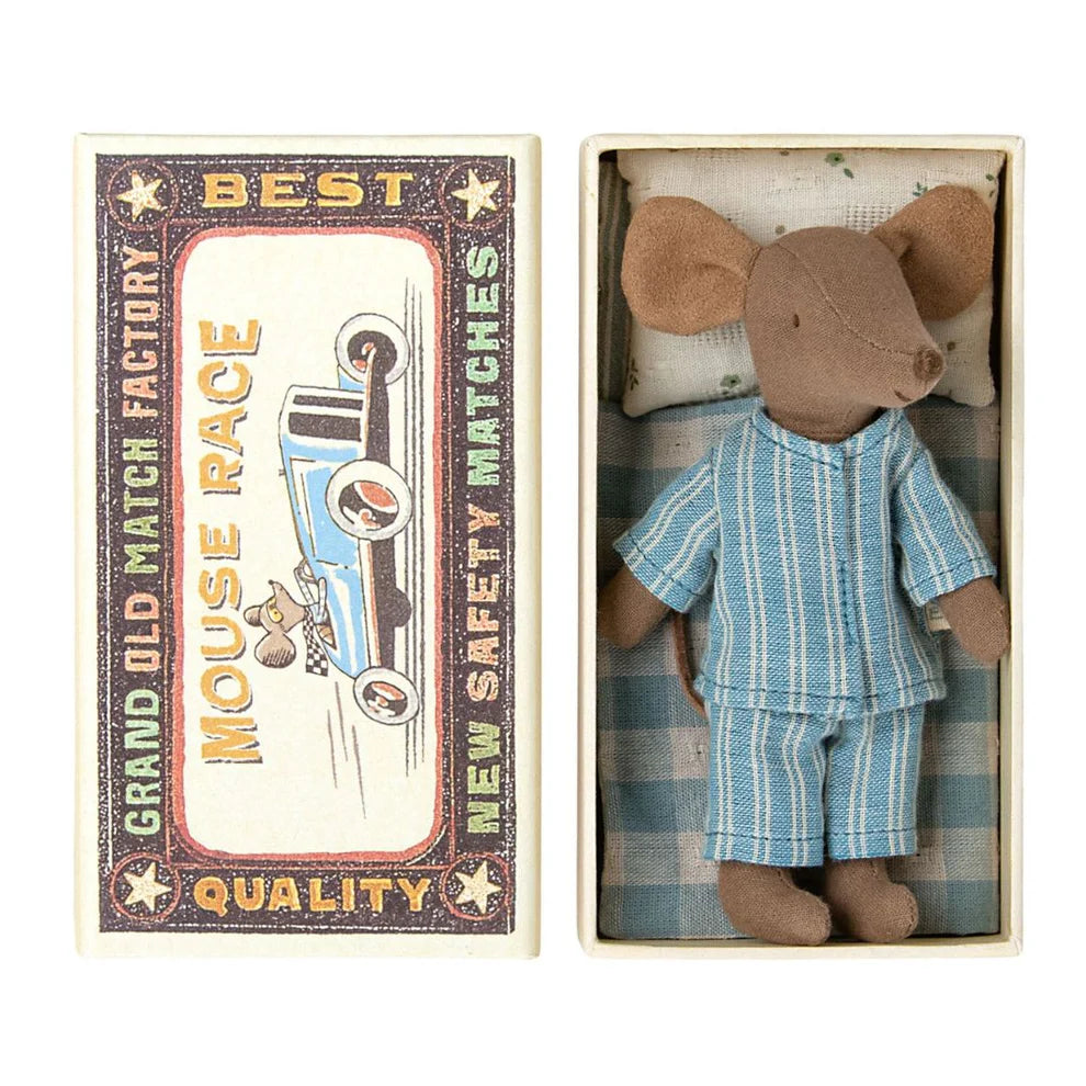 Maileg Big Brother Mouse in matchbox, Blue striped Set