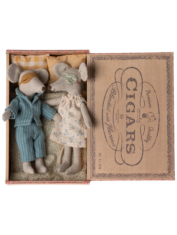 Maileg Mum & Dad Mouse In Cigar Box Play Set