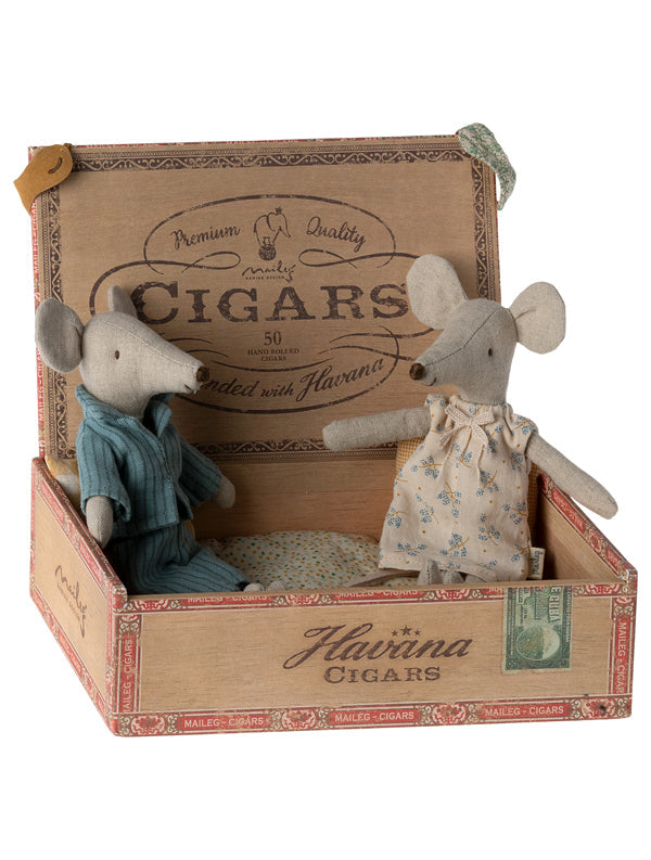 Maileg Mum & Dad Mouse In Cigar Box Play Set