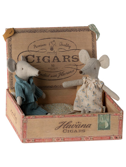 Maileg Mum & Dad Mouse In Cigar Box Play Set