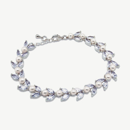 Boston Leafy Crystal Pearl Bracelet – Rose Gold, Gold or Rhodium